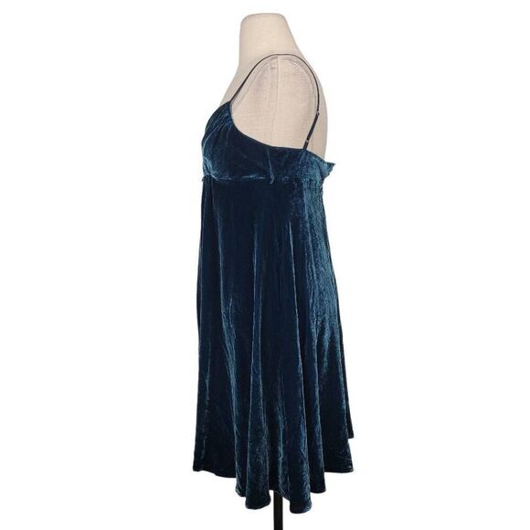 NWT Vtg Y2K Betsey Johnson Velvet Babydoll Dress Sz 0 Teal Blue Silk‎ Blend - Picture 2 of 7